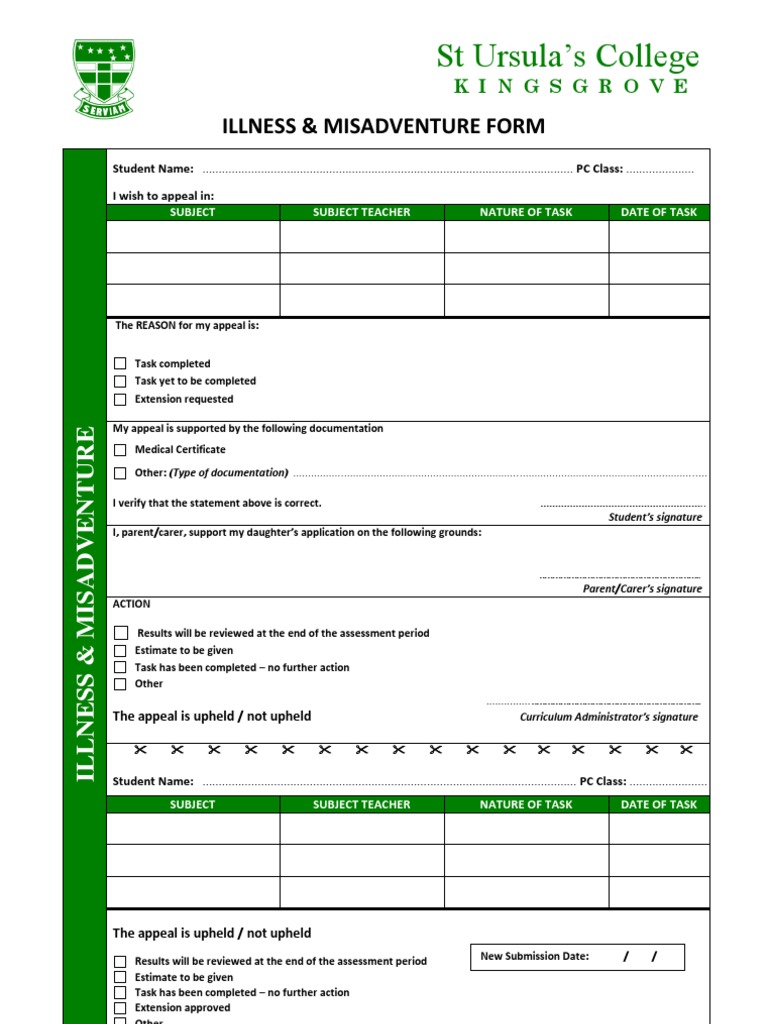 Illness Misadventure Form | PDF | Career & Growth