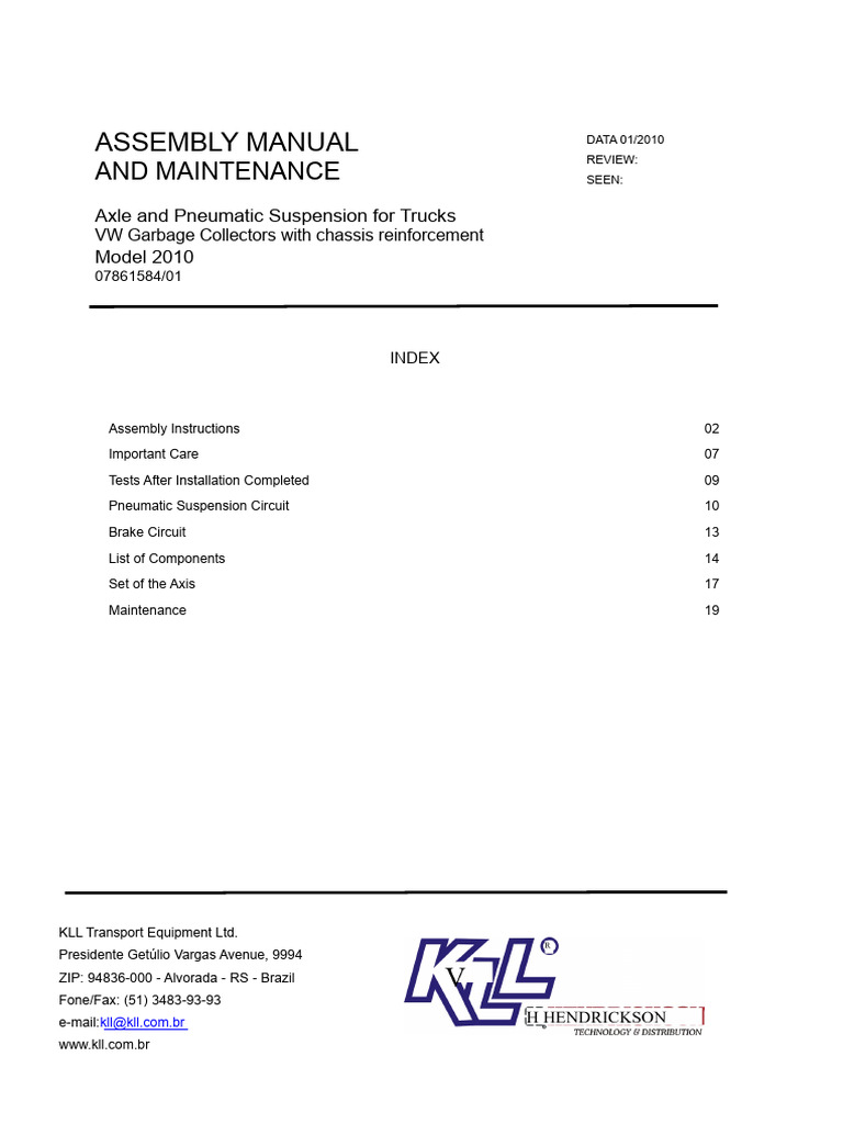 KLL Pneumatic Suspension Manual for Trucks | PDF | Valve | Axle
