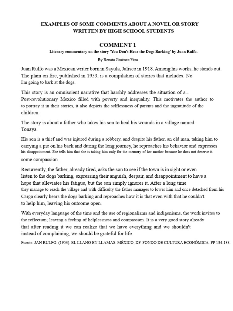 Examples of Some Comments About A Novel or Story | PDF