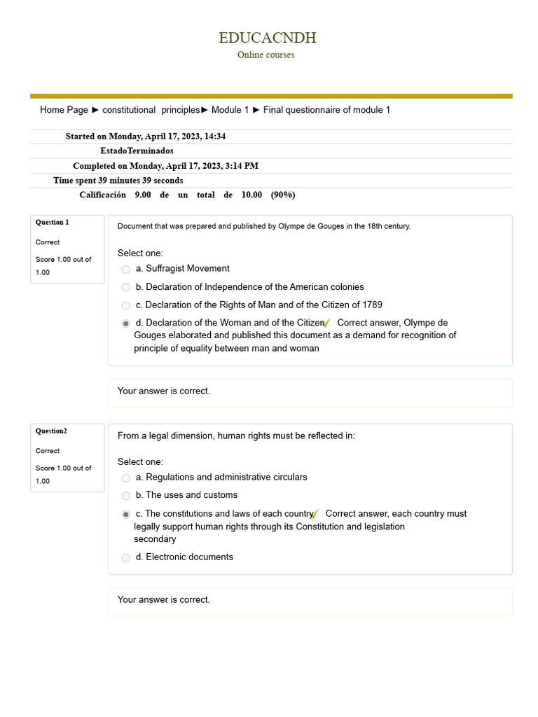 Human Rights Module 1 Quiz Results | PDF | Human Rights | Justice