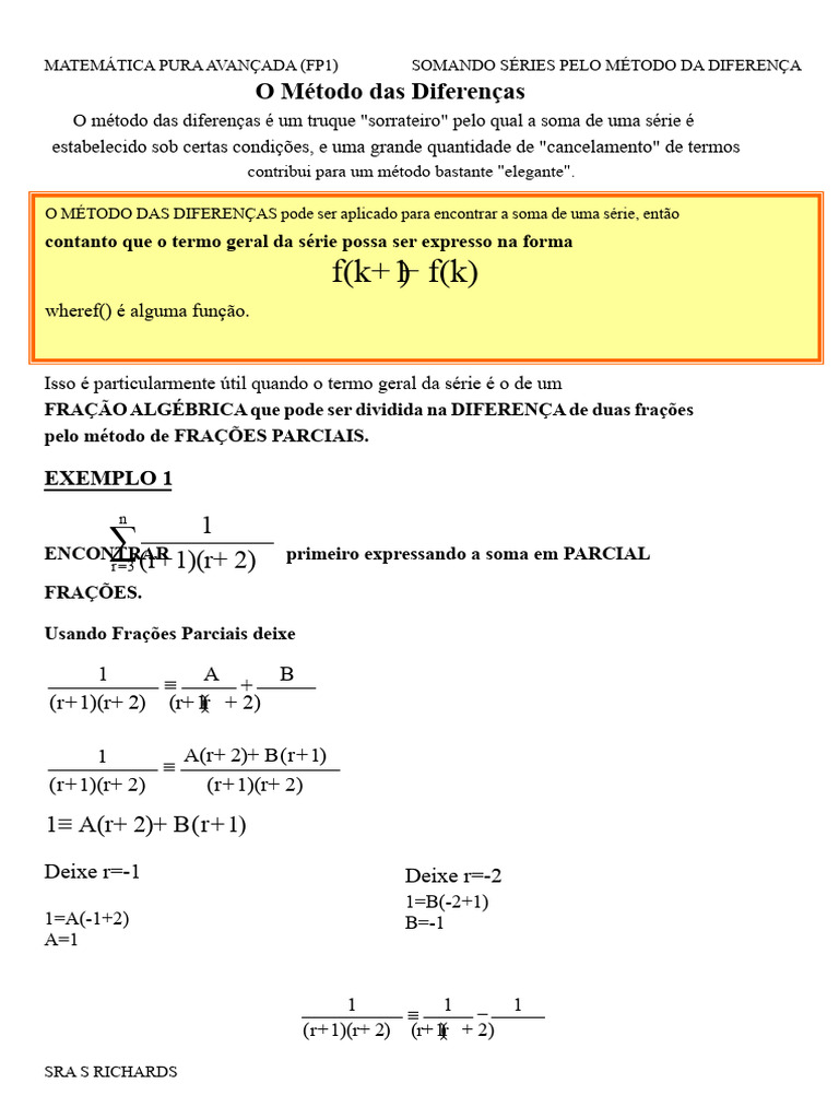 Método das Diferenças | PDF | Matemática