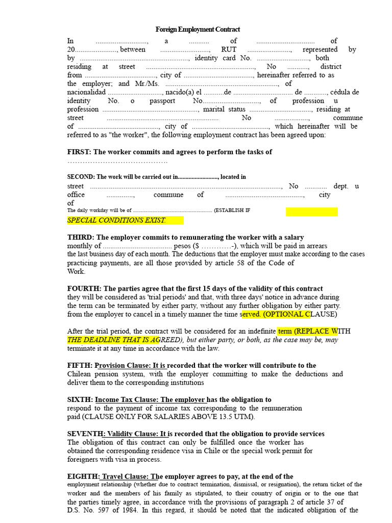 Foreign Employment Contract Template | PDF | Employment | Income Tax