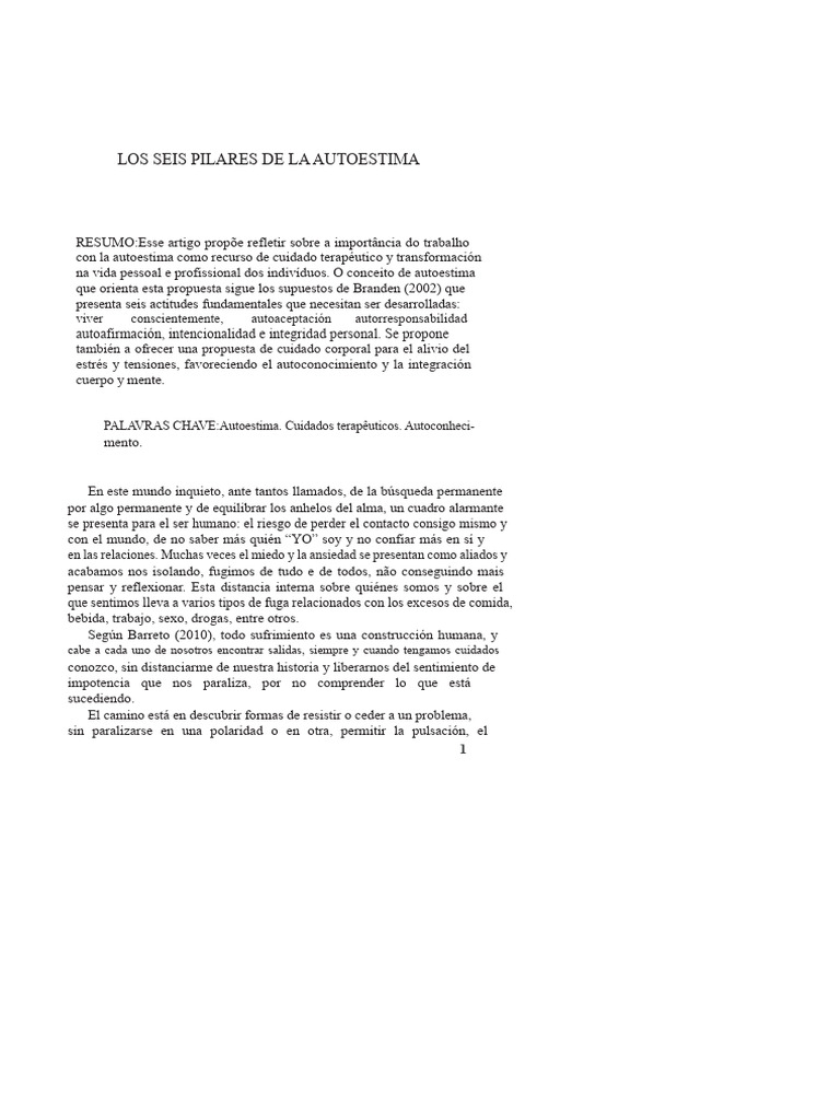 Seis Pilares de la Autoestima según Branden | PDF | Autoestima ...
