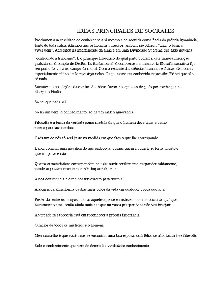 Ideias Principais de Sócrates | PDF | Sócrates
