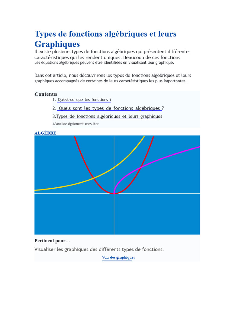 Types de fonctions algébriques et graphiques | PDF | Fonction ...
