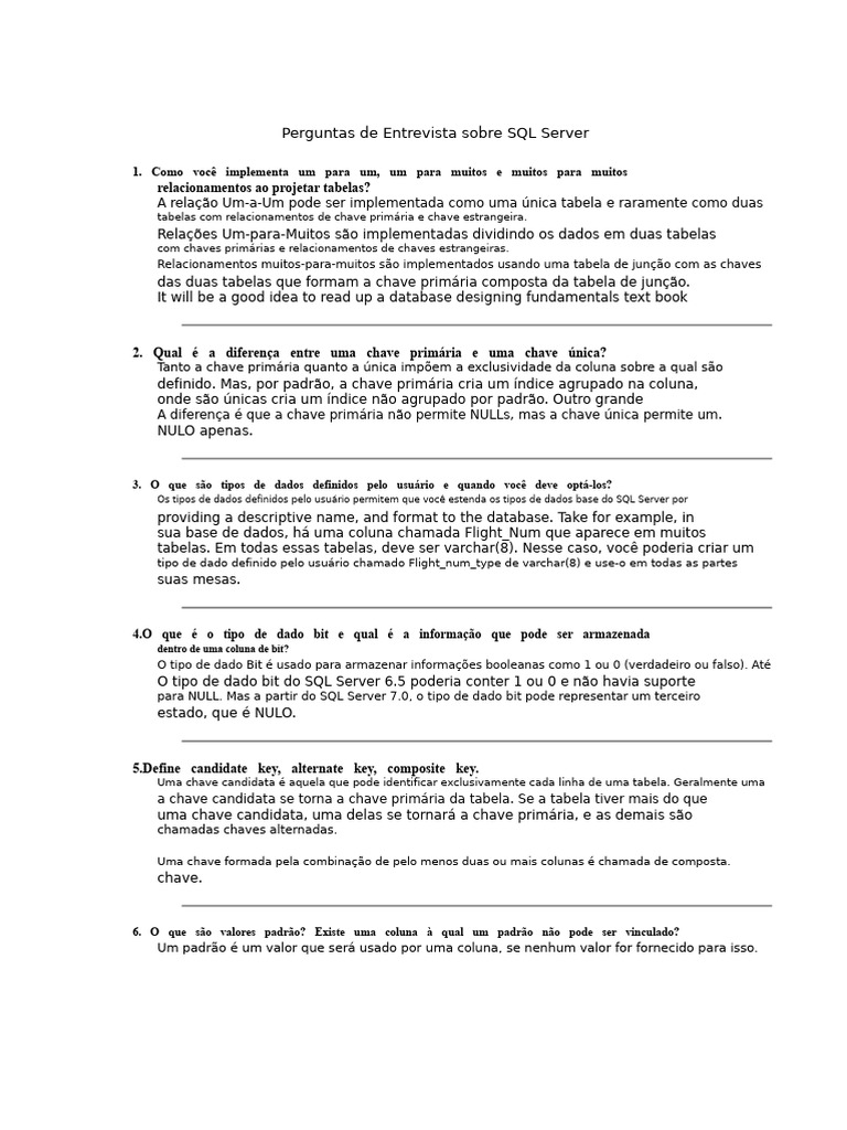 Perguntas Frequentes sobre SQL Server | PDF | Microsoft SQL Server | SQL