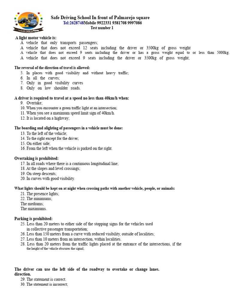 Driving School Rules and Regulations Guide | PDF | Traffic ...