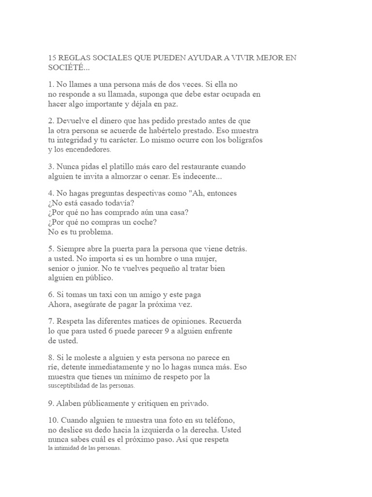 15 Reglas Sociales para Mejorar tu Vida | PDF