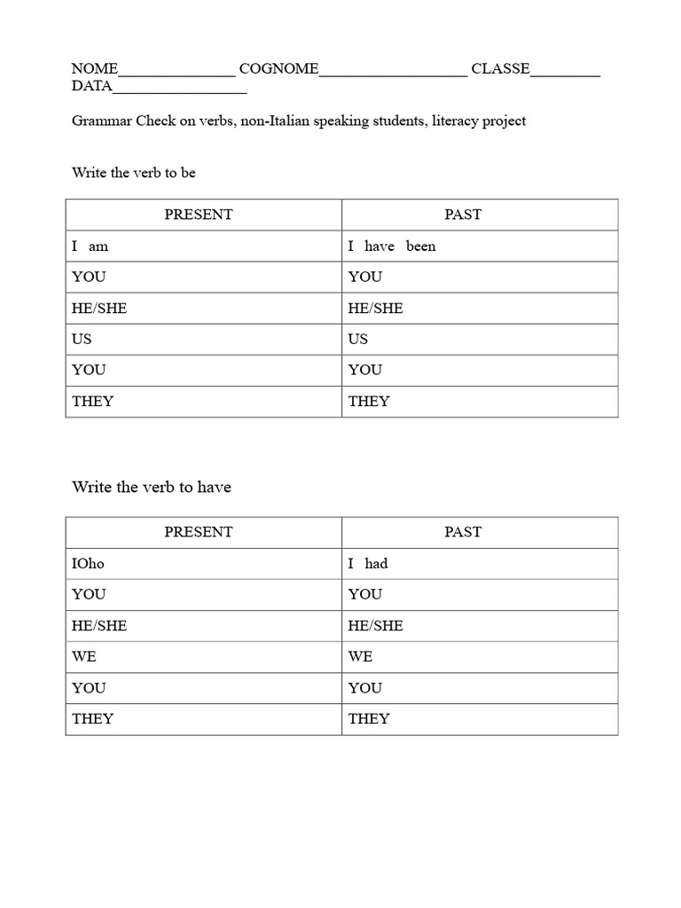 Check Verbs to Be and to Have | PDF