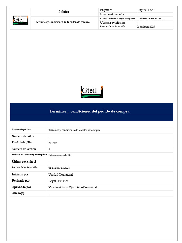 Términos y Condiciones de La Orden de Compra | PDF | Póliza de seguros ...