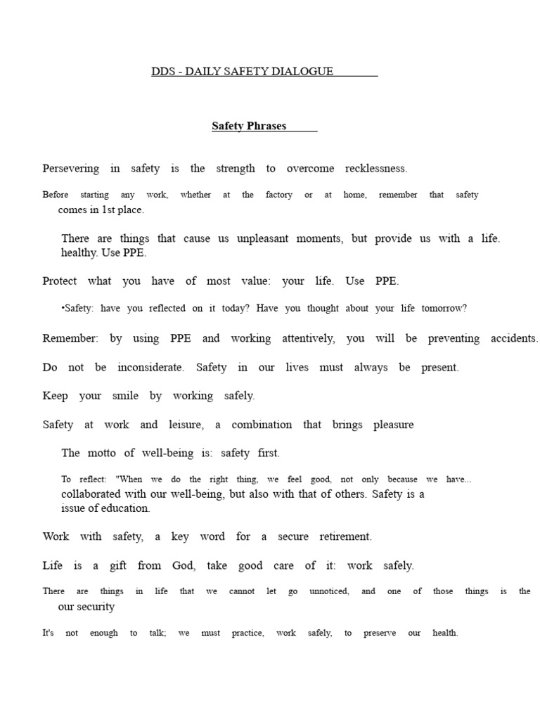 DDS Safety Phrases | PDF | Personal Protective Equipment