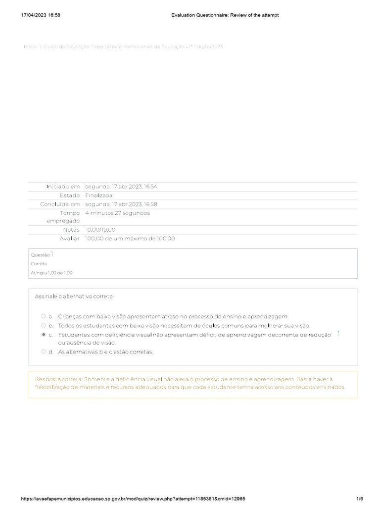 Evaluation Questionnaire Review | PDF | Visual Impairment | Disability