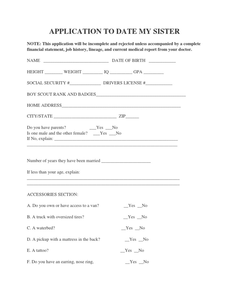 Application To Date My Sister PDF