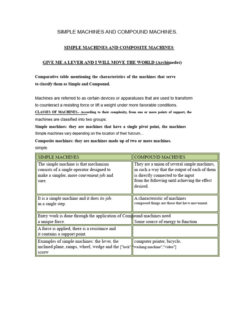 Simple vs. Compound Machines Explained | PDF | Machines | Mechanical ...