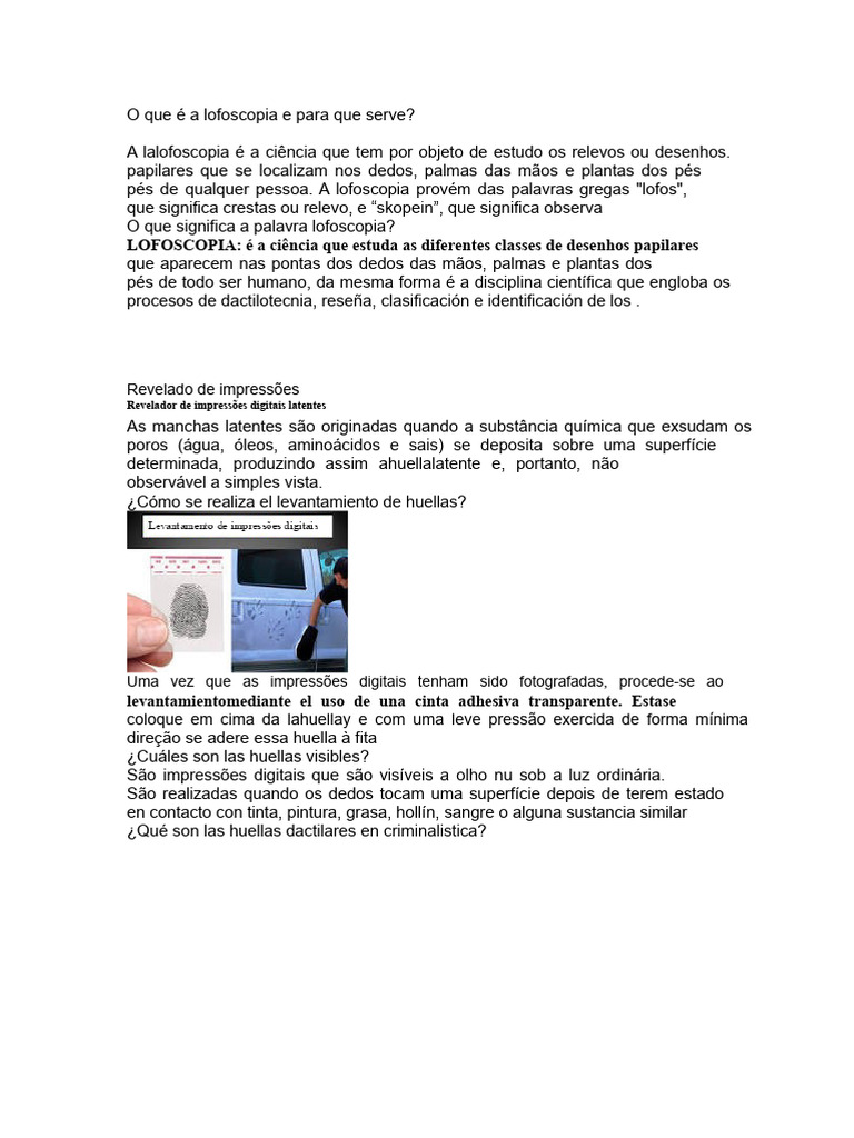 Lofoscopia: Estudo e Aplicações em Criminalística | PDF | Impressão ...
