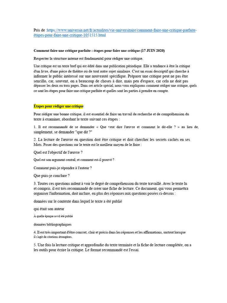 Rédiger une critique parfaite : guide étape par étape | PDF | Traductions