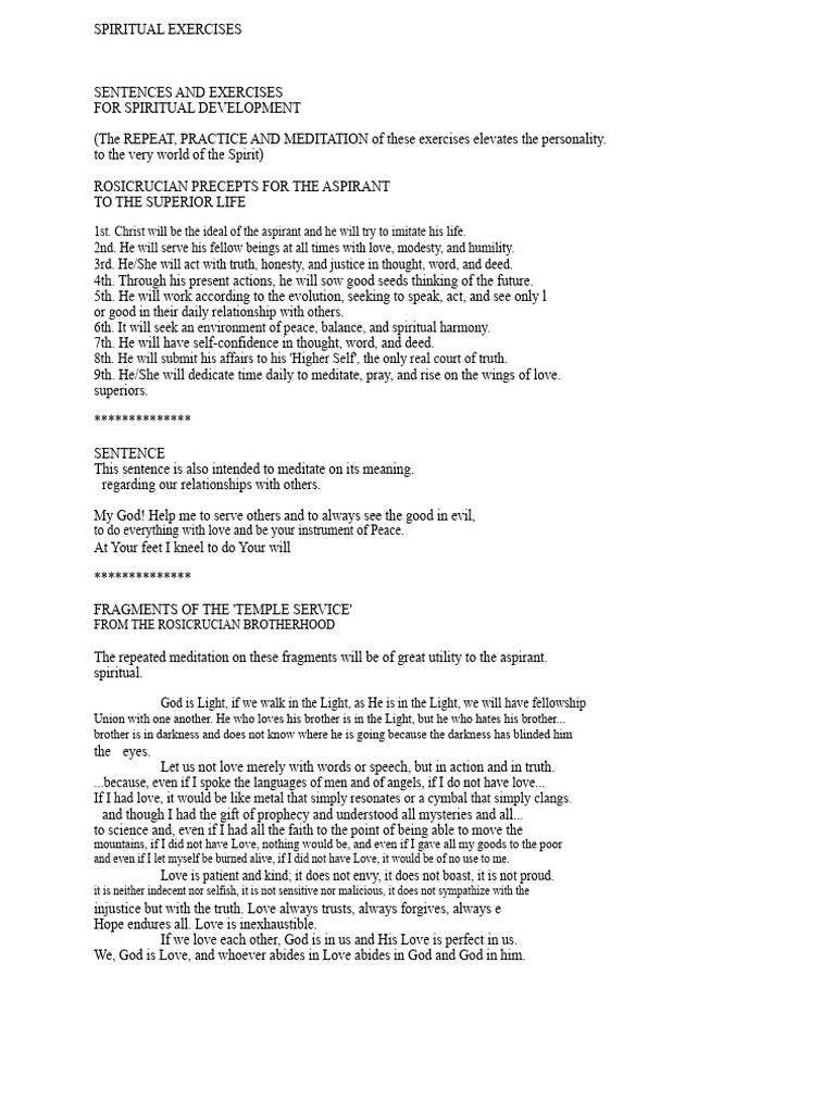 Spiritual Exercises ROSICRUCIANS | PDF | Love | Prayer