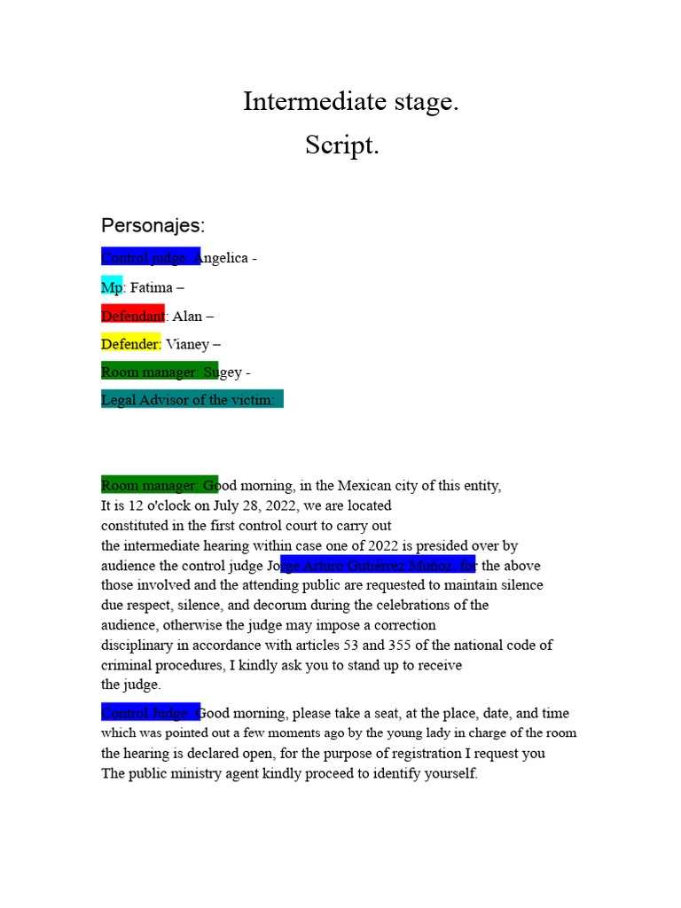 Intermediate Hearing Script for Homicide Case | PDF | Judge | Prosecutor
