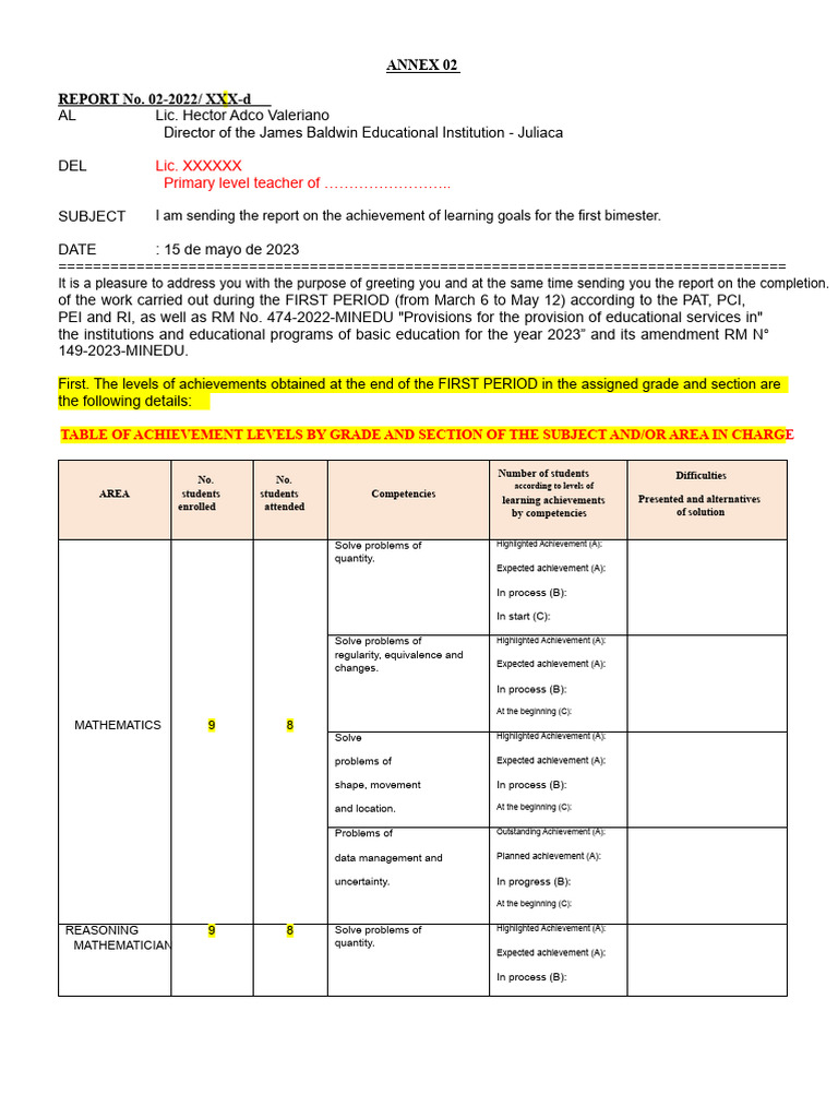 First Bimester Learning Goals Report | PDF | Mathematics | Educational ...