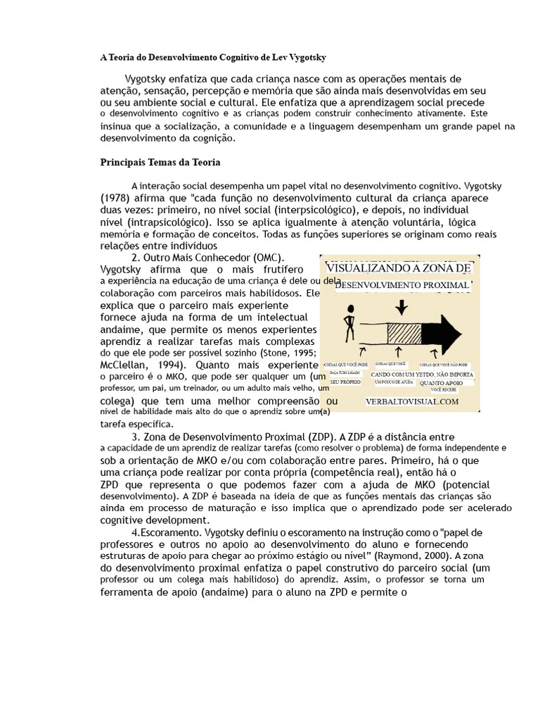 Teoria de Vygotsky: Desenvolvimento Cognitivo | PDF | Aprendizado ...