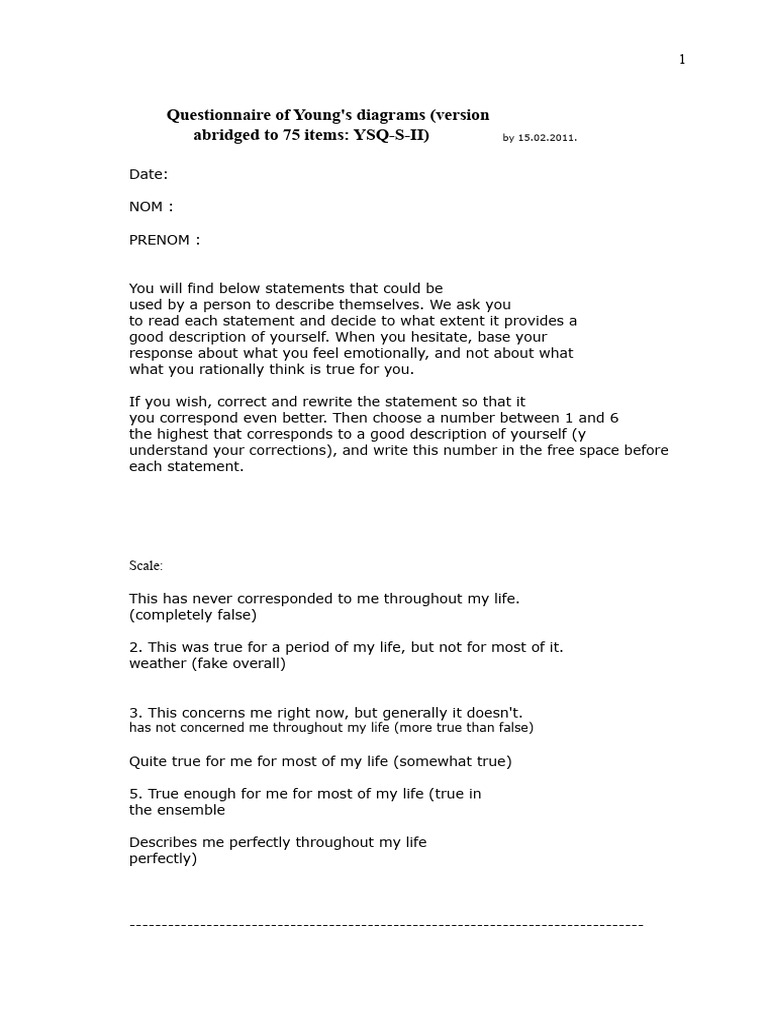 Young's Diagrams Questionnaire (75 Items) | PDF | Goal | Social Psychology
