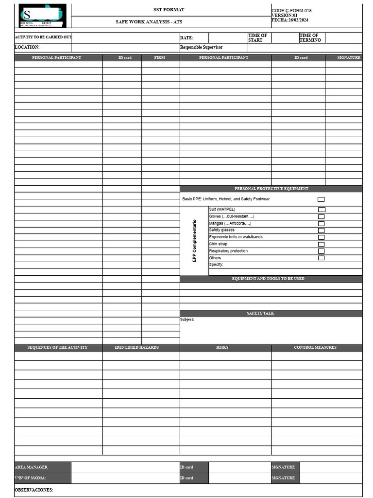 Safe Work Analysis (SWA) 2024 | PDF | Personal Protective Equipment | Burn