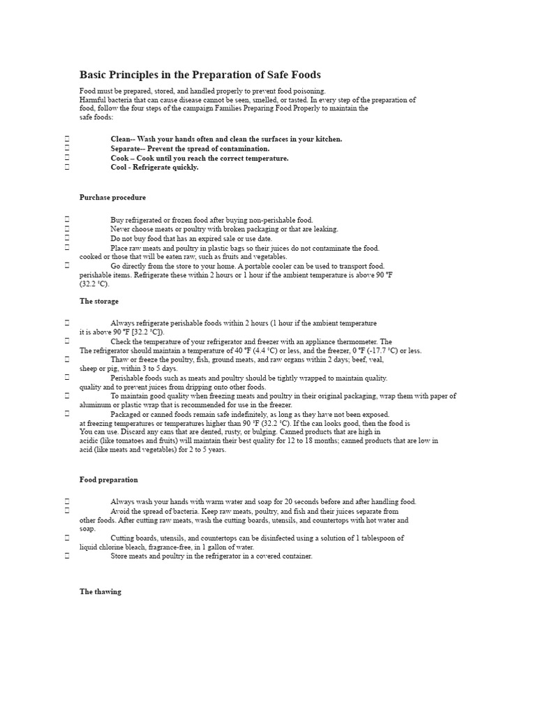 Safe Food Preparation Guidelines | PDF | Refrigerator | Food And Drink ...