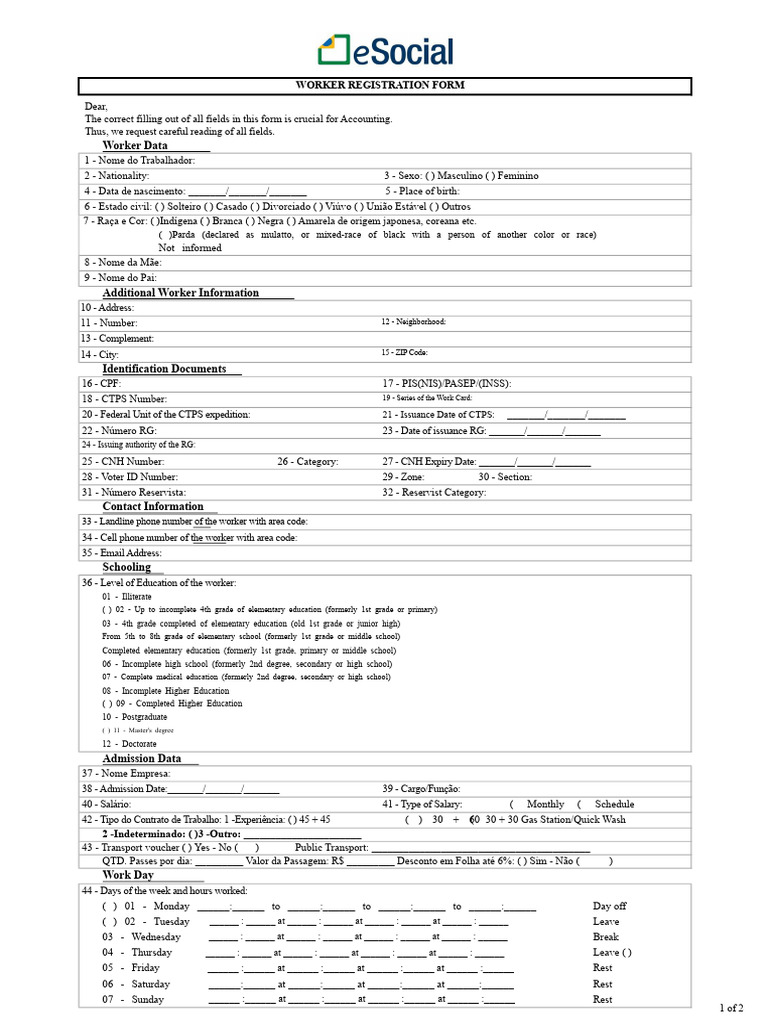 Worker Registration Form Template | PDF