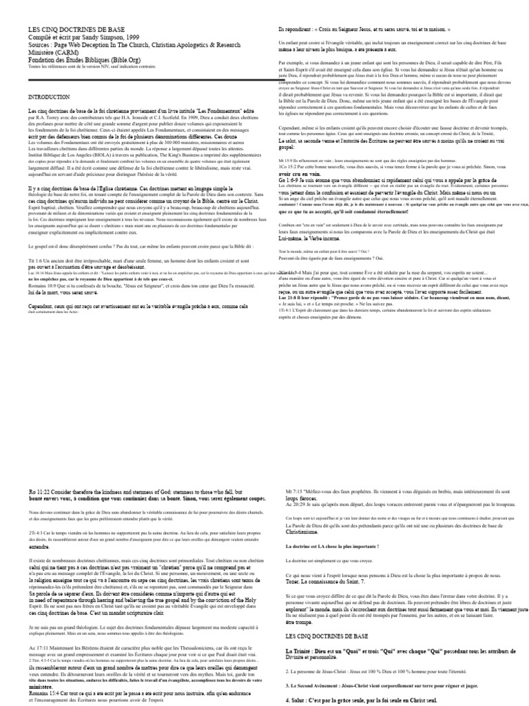 Cinq doctrines fondamentales de la foi chrétienne | PDF | Trinité | Dieu
