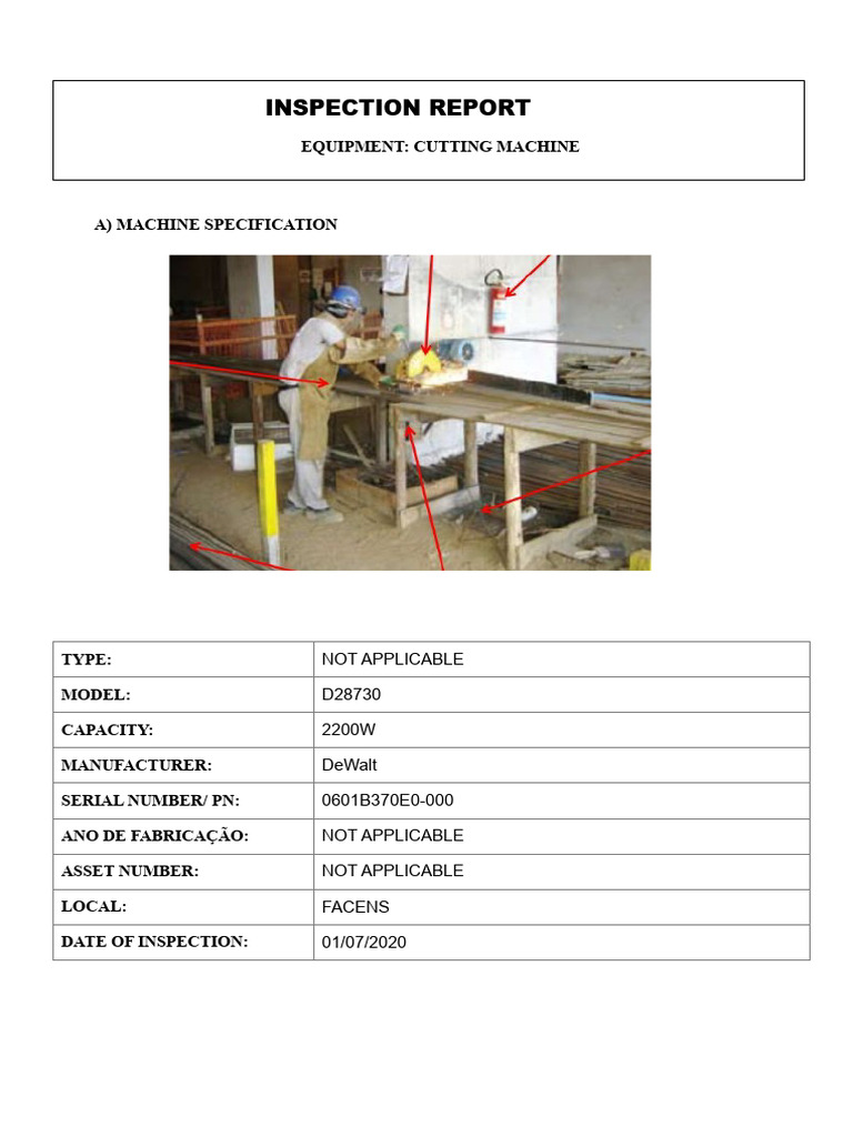 DeWalt Cutting Machine Inspection Report | PDF