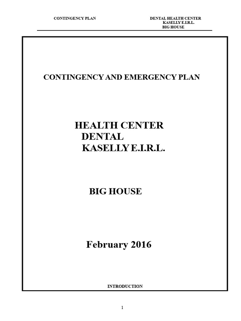 CONTINGENCY PLAN Dental Health Center Kaselly | PDF | Emergency ...