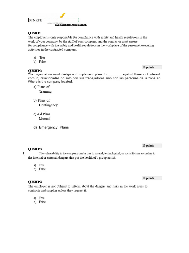 HSEQ Assistant Candidate Exam Questions | PDF | Occupational Safety And ...