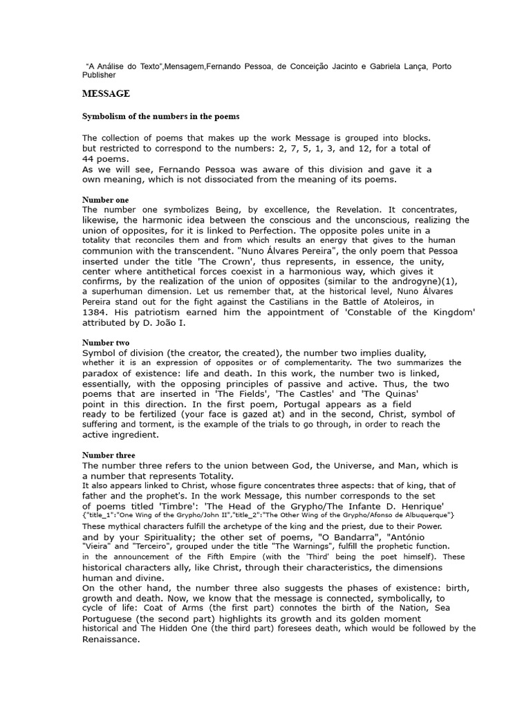 Symbolism of Numbers in Pessoa's Message | PDF | Religious Belief And ...