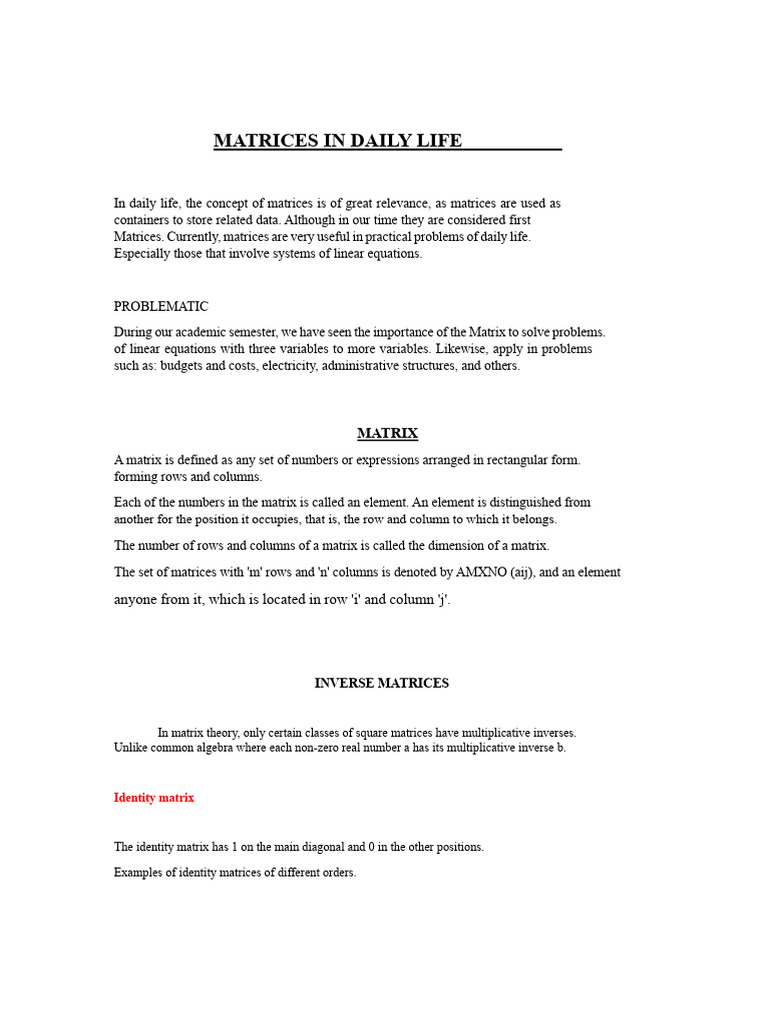 Matrices and Their Daily Applications | PDF | Matrix (Mathematics ...