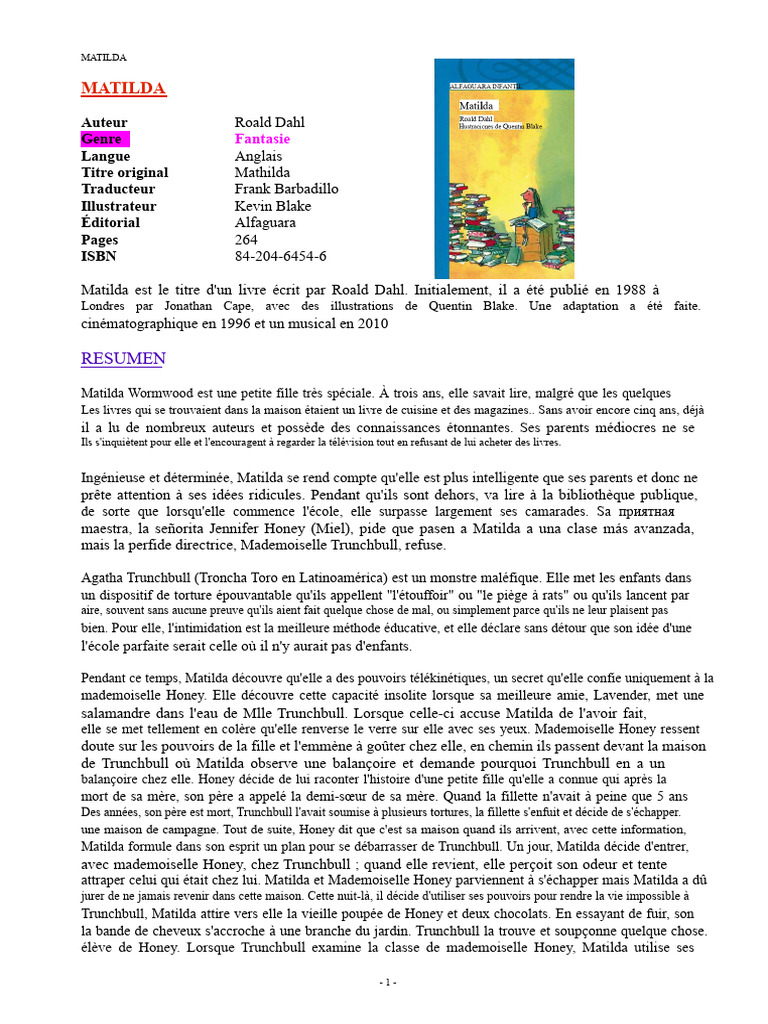 Matilda : Histoire d'une enfant prodige | PDF