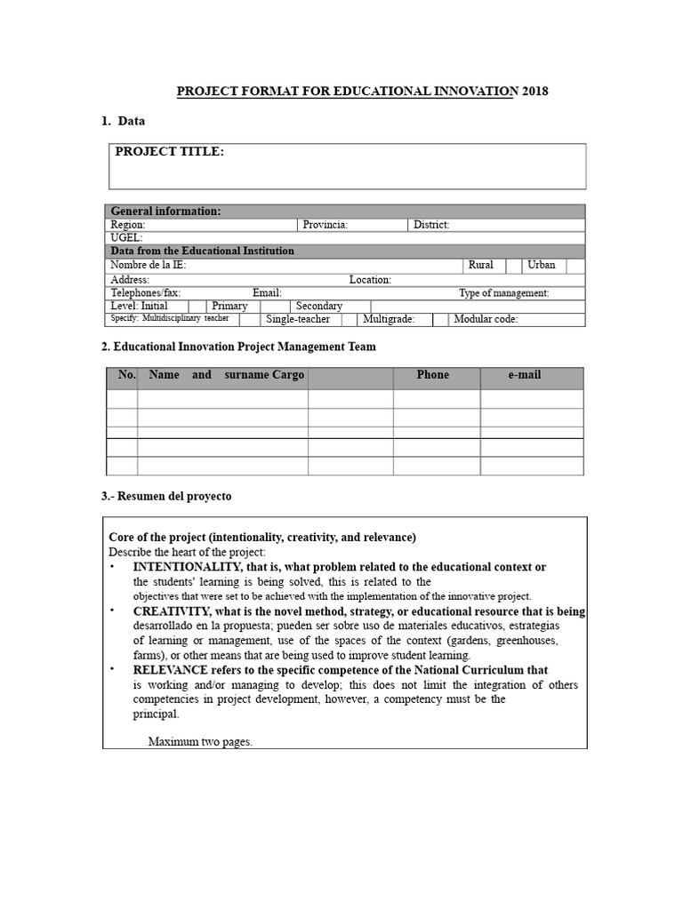 Innovation Project Format PDF | PDF | Learning | Knowledge
