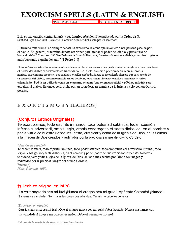 Oraciones de Exorcismo en Latín y Español | PDF | Exorcismo | Satán
