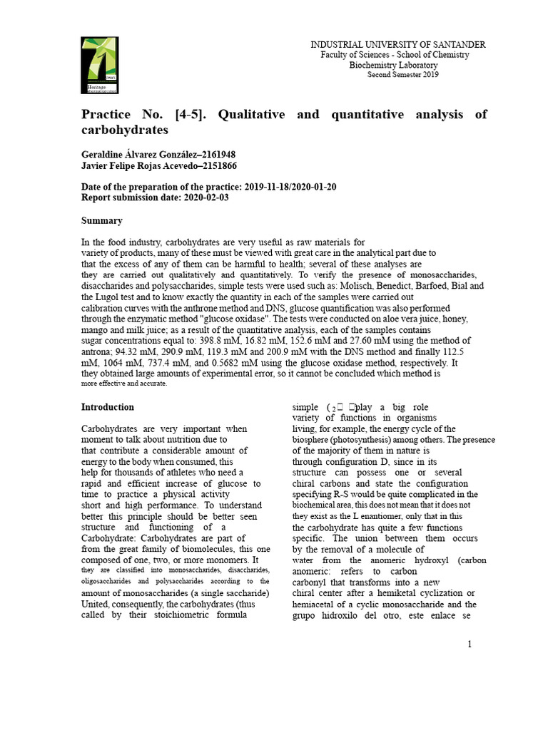 Carbohydrate Analysis Techniques Report | PDF | Carbohydrates | Hydrolysis