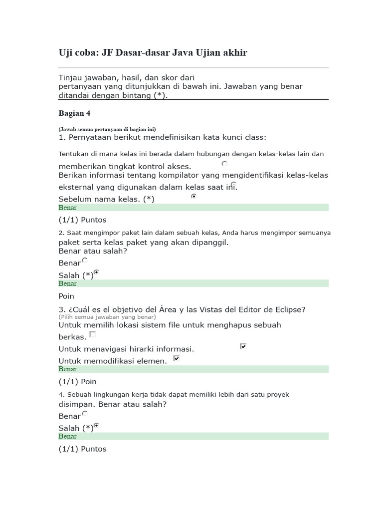 Ujian Akhir Dasar Java: Pertanyaan dan Jawaban | PDF