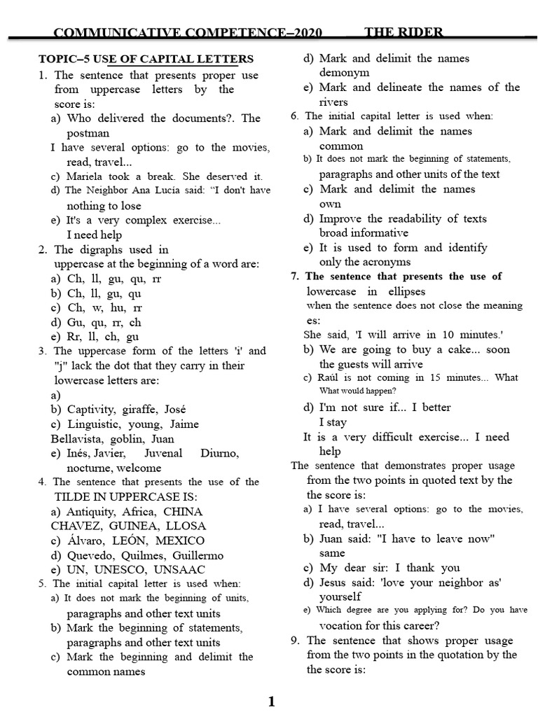 Use of Capital Letters - 50 Questions | PDF | Letter Case