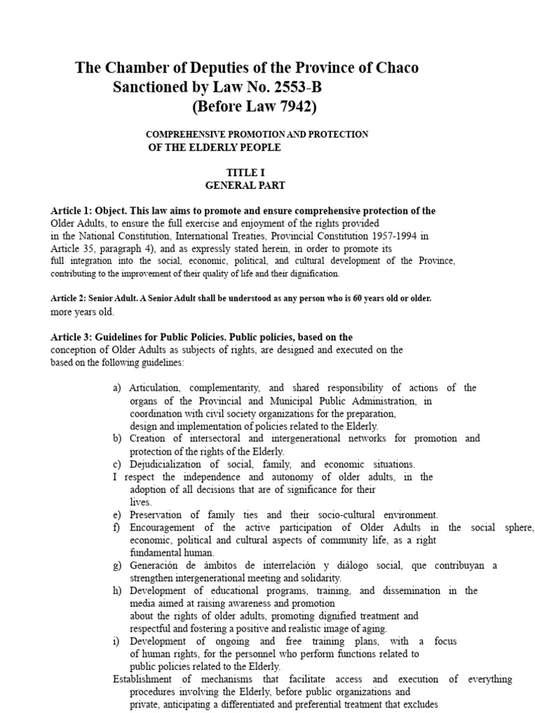 Chaco Law for Elderly Rights Protection | PDF | Policy | Old Age