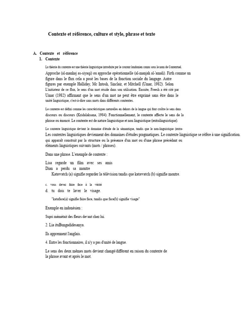 Contexte, Référence et Culture Linguistique | PDF | Linguistique ...