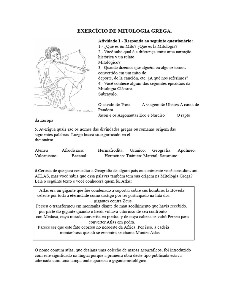 Exercício sobre Mitologia Grega | PDF | Religião grega antiga ...
