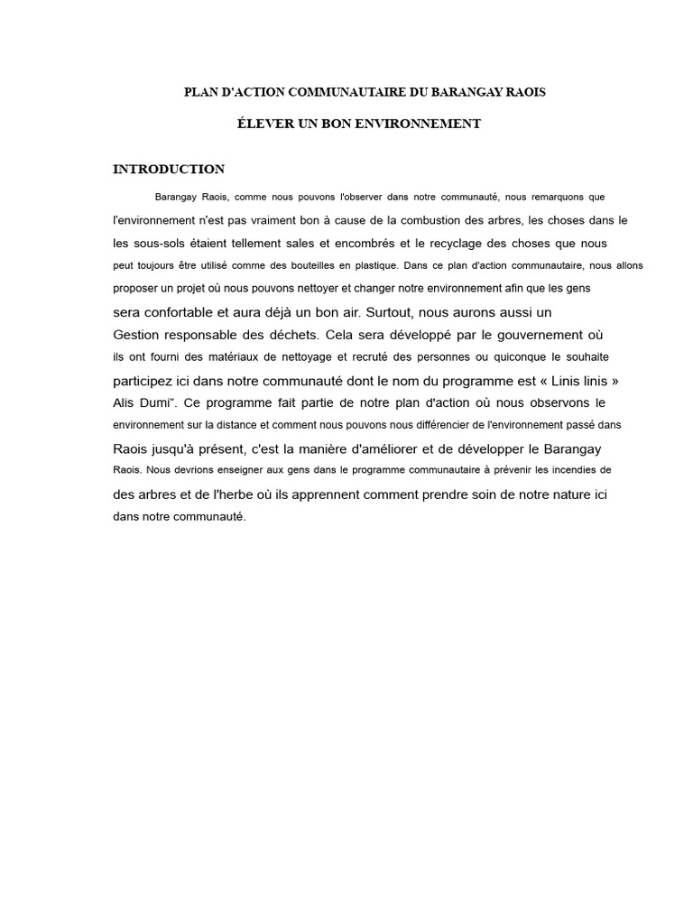 Plan d'Action pour un Environnement Propre | PDF