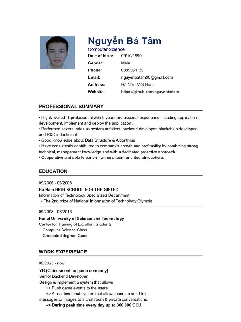 Senior Backend Developer Profile | PDF | Eclipse (Software) | My Sql