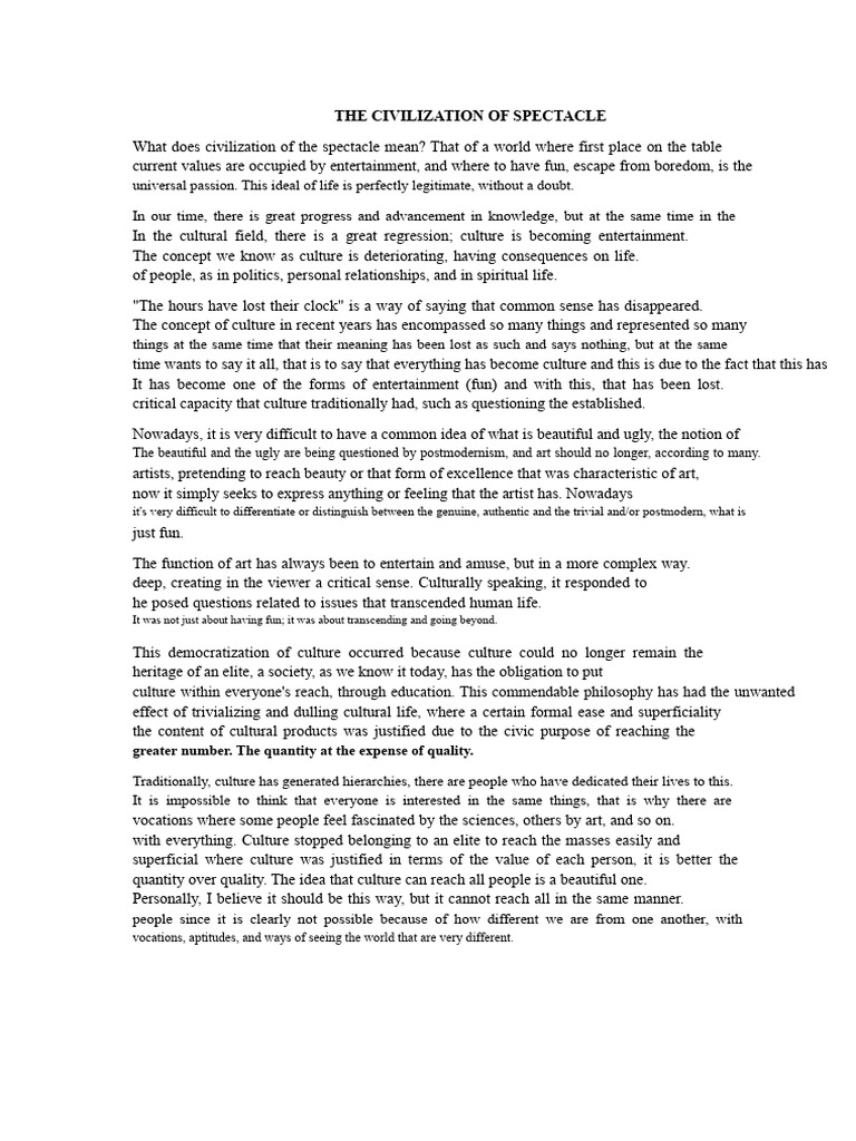 The Spectacle of Modern Culture | PDF | Knowledge