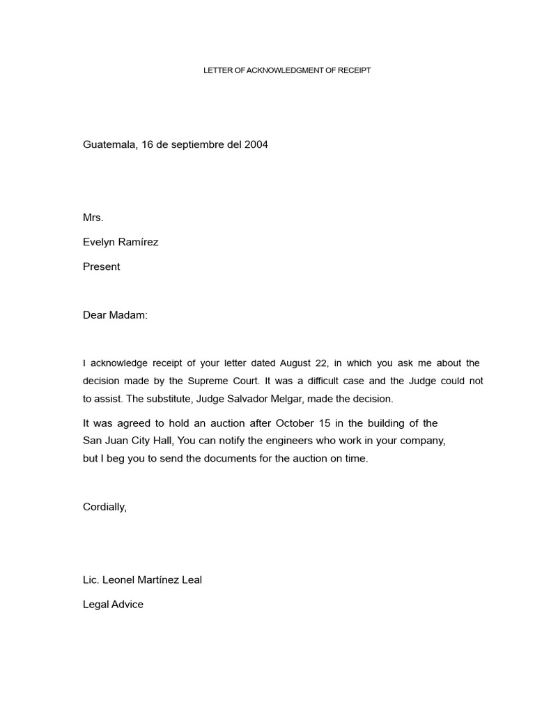 Letter of Acknowledgment of Receipt | PDF