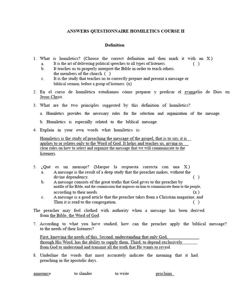 Homiletics Course II Questionnaire | PDF | Sermon | Homiletics