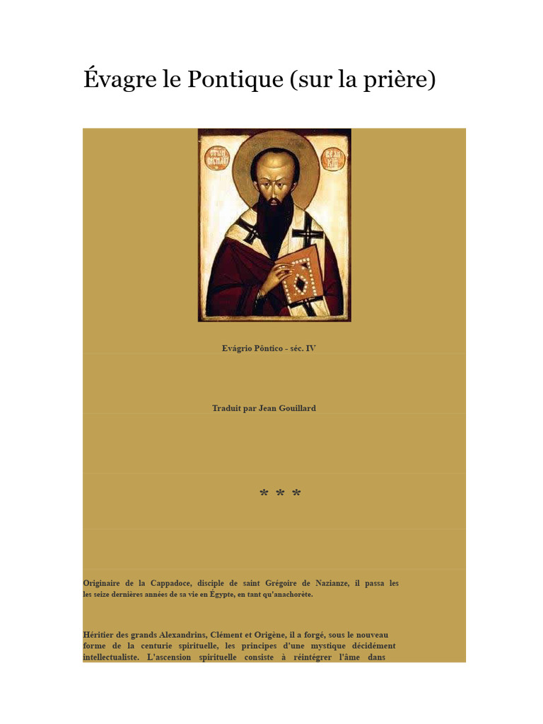 Évagre le Pontique : Prière et Contemplation | PDF | Spiritualité