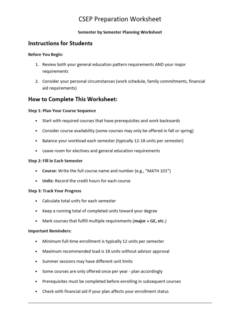 CSEP Course Planning Worksheet | PDF